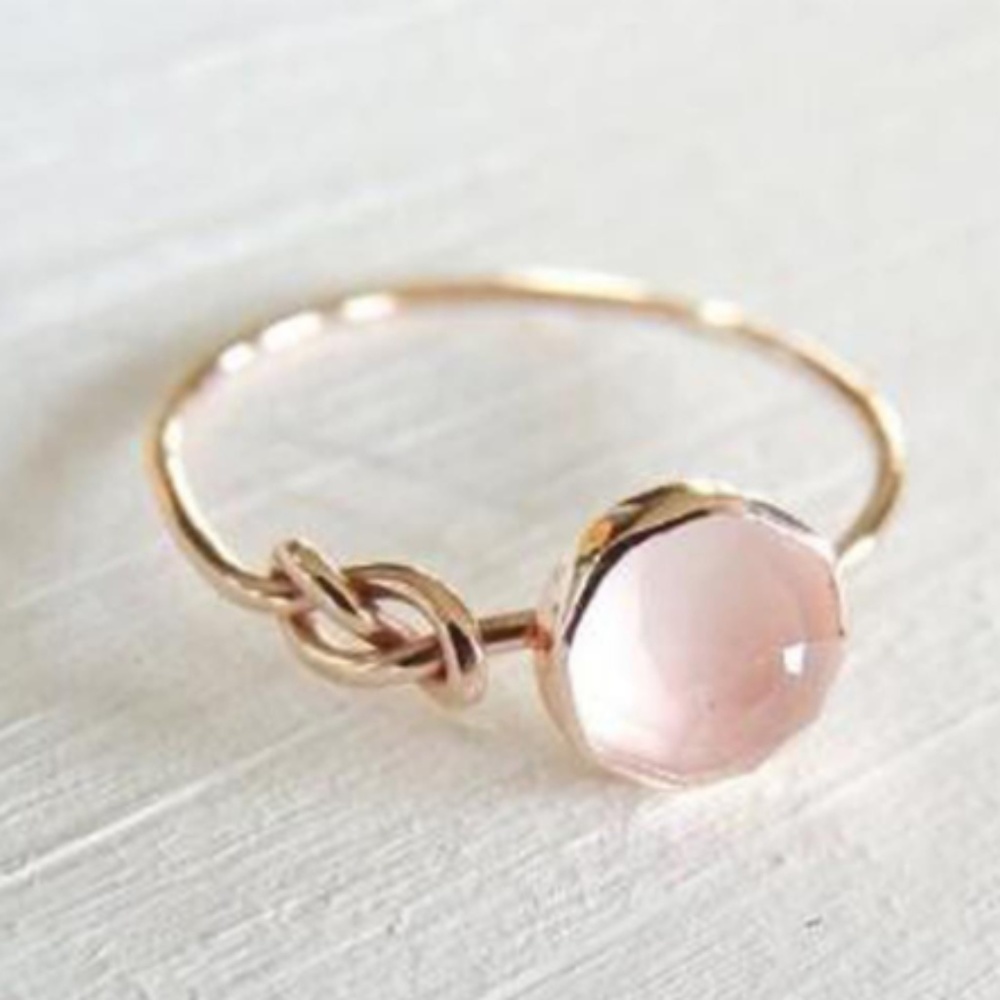 Rose Gold Pink Moonstone Knot Ring - Picture 3 of 6